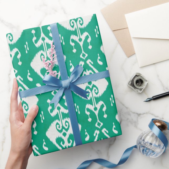 Papier Cadeau Moderne chic texturé vert ikat motif tribal (Cadeaux)