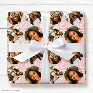 Papier Cadeau Moderne collage de 4 photos en cercle cœur rose te