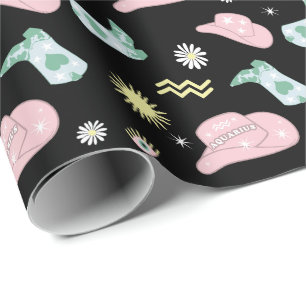 Papier Cadeau Moderne Cowgirl Aquarius Zodiac Motif Noir