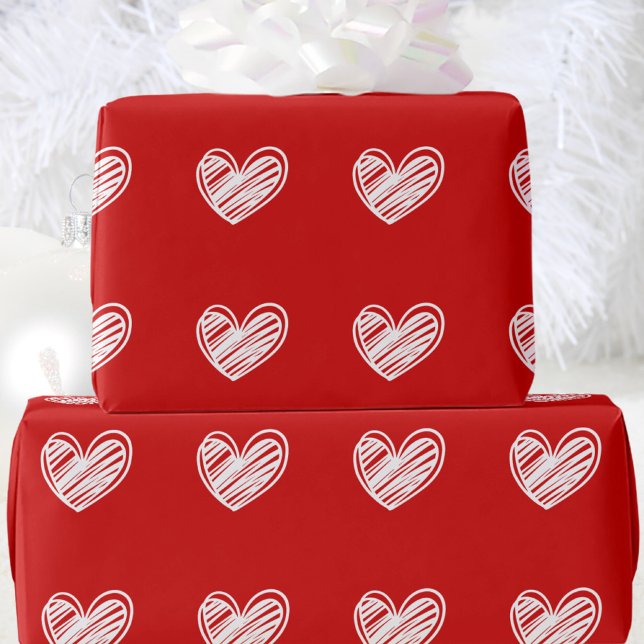Papier Cadeau Moderne Cute White Red Hearts Élégant Amour romant (Créateur téléchargé)