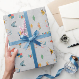 Papier Cadeau Moderne de milieu de siècle Texturé Gris Clair