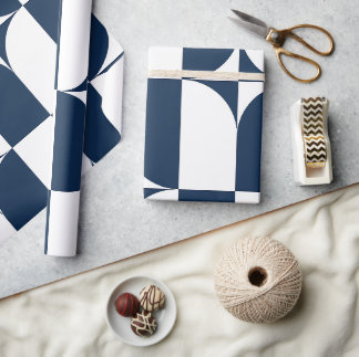 Papier Cadeau Moderne du milieu du siècle bleu et blanc