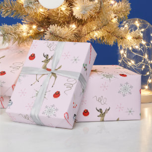 Papier Cadeau Moderne du milieu du siècle   chicadee et cerf mig