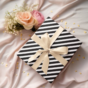 Papier Cadeau Moderne Elegant Black White Stripes Or Texte Cadea