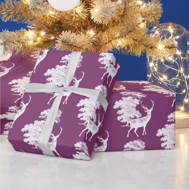 Papier Cadeau Moderne Elégant Bois de cerf blanc pourpre (Vacances)