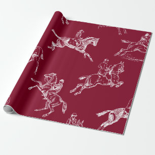 Papier Cadeau Moderne élégant Burgundy Horseback Riding Toile