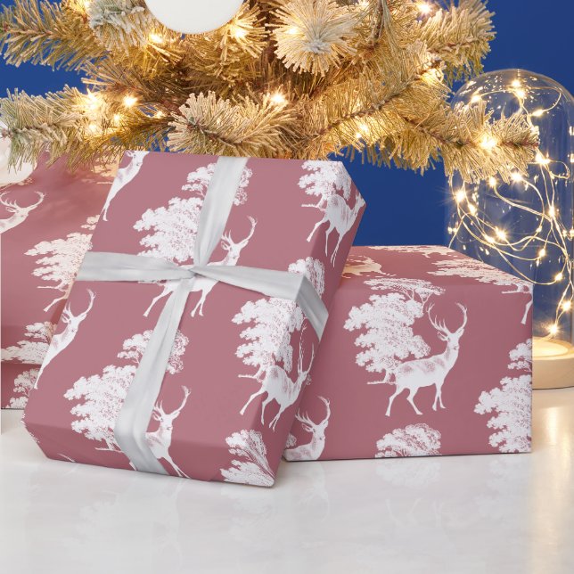 Papier Cadeau Moderne Elégant Cerf Blanc Bois Rose Or (Vacances)