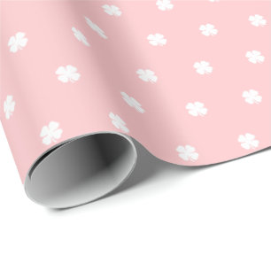 Papier Cadeau Moderne Élégant Festif Motif Trèfle Chanceux Rose 