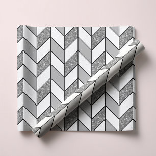 Papier Cadeau Moderne Faux Argent Paillettes Chevron en Arête de