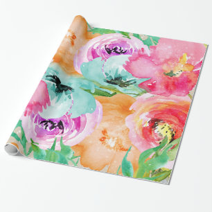 Papier Cadeau Moderne Floral Coloré Aquarelle Chic