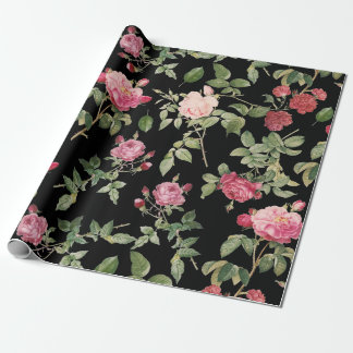 Papier Cadeau Moderne Floral rose Rose noir