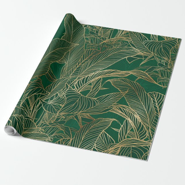 Papier Cadeau Moderne Green Gold Foliage Plante Design botanique (Déroulé)