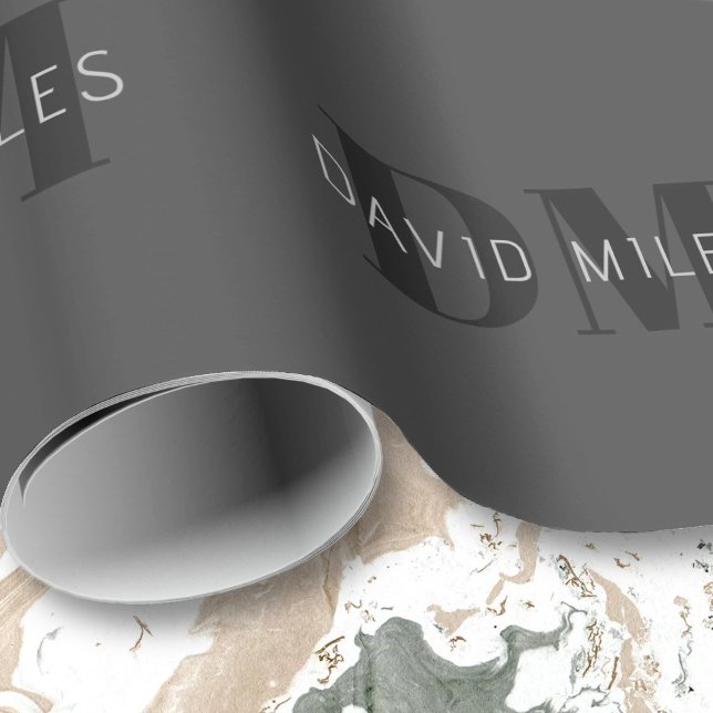 Papier Cadeau Moderne Gris Foncé & Noms et Monogramme Modifiable (Créateur téléchargé)