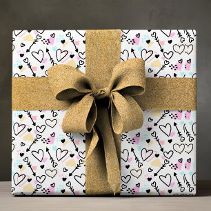 Papier Cadeau Moderne Love Coeur tendance Romantique Doodle Moti