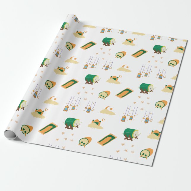 Papier Cadeau Moderne mignon Ramadan Aïd Moubarak blanc (Déroulé)
