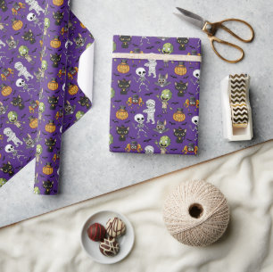 Papier Cadeau Moderne mou violet Halloween Motif de dessin enfan