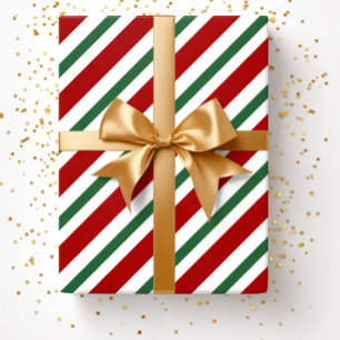 Papier Cadeau Moderne Noël rayures rouges et vertes