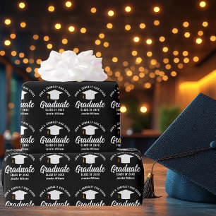 Papier Cadeau Moderne Noir Blanc Personnalisé Graduation