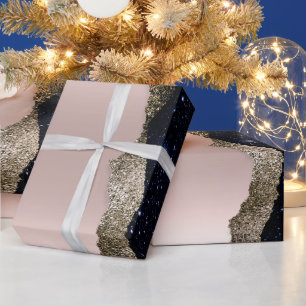 Papier Cadeau Moderne Or Rose Pailleté Noir