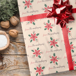 Papier Cadeau Moderne Poinsettia Motif de Noël Nom personnalisé