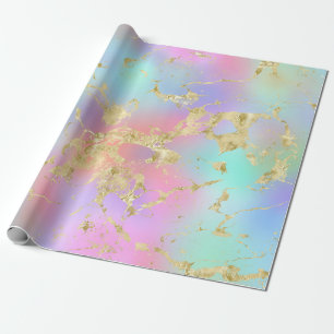 Papier Cadeau Moderne Rainbow dégradent et Motif en marbre d'or