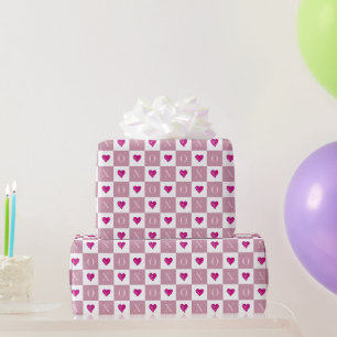 Papier Cadeau Moderne Retro Valentine Coeurs roses XO Chèques