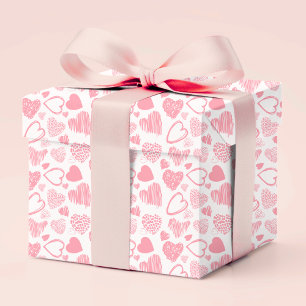 Papier Cadeau Moderne rose blanc Romantique Amour Coeur Doodle
