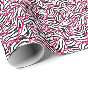 Papier Cadeau Moderne rose noir moderne Zebra Hearts Motif