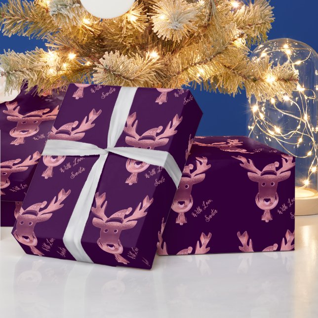 Papier Cadeau Moderne rose violet renne mignonne Noël (Vacances)