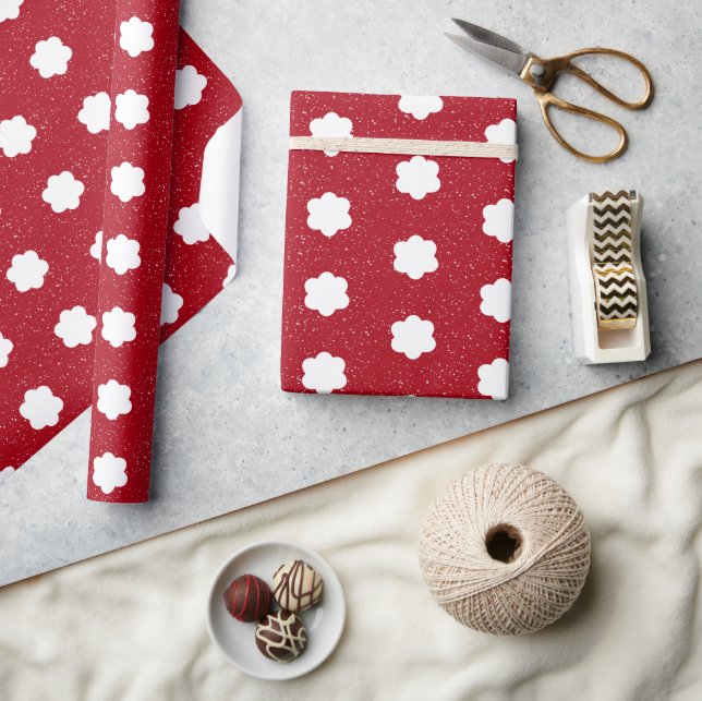 Papier Cadeau moderne rouge et blanc rétro floral (Artisanat)