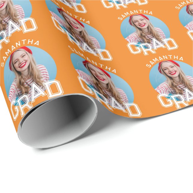 Papier Cadeau Moderne Simple High School - Photo Graduation (Coin rond)