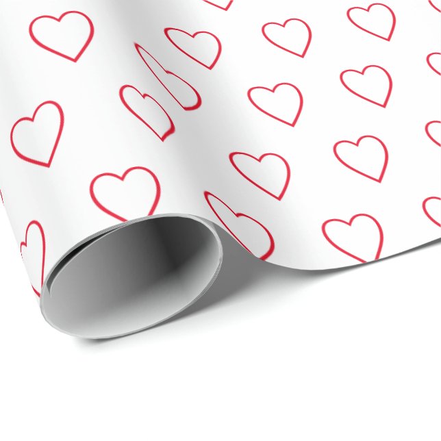 Papier Cadeau Moderne simple Valentine Red Hearts Motif (Coin rond)