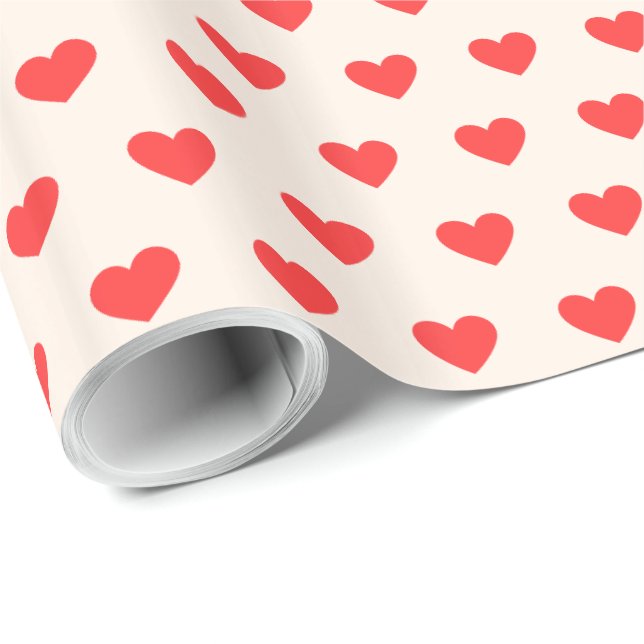 Papier Cadeau Moderne simple Valentine Red Hearts Motif (Coin rond)