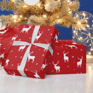Papier Cadeau Moderne Snowflake Reindeer Red Holiday Motif