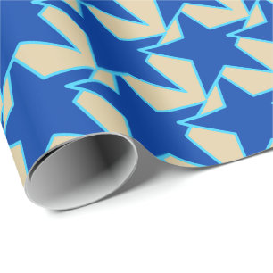 Papier Cadeau Moderne Star Géométrique - bleu cobalt et taupe