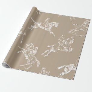 Papier Cadeau Moderne Style Taupe Blanc Horseback Toile