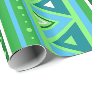 Papier Cadeau Moderne Sud-Ouest Géométrique, Vert et Aqua