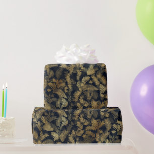 Papier Cadeau Moderne Tropical Gold Foliage Motif bleu