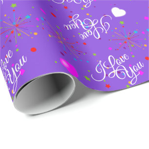 Papier Cadeau Modifiable Je t'aime sur Violet ou votre couleur