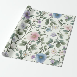 Papier Cadeau Moelleux Pastel Jaune et Bleu Vin Botanique Design