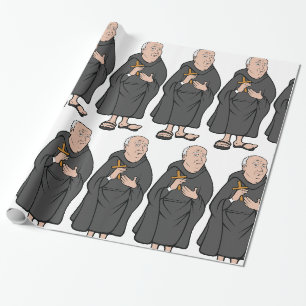 Papier Cadeau Moine Tenant Une Croix Religieuse