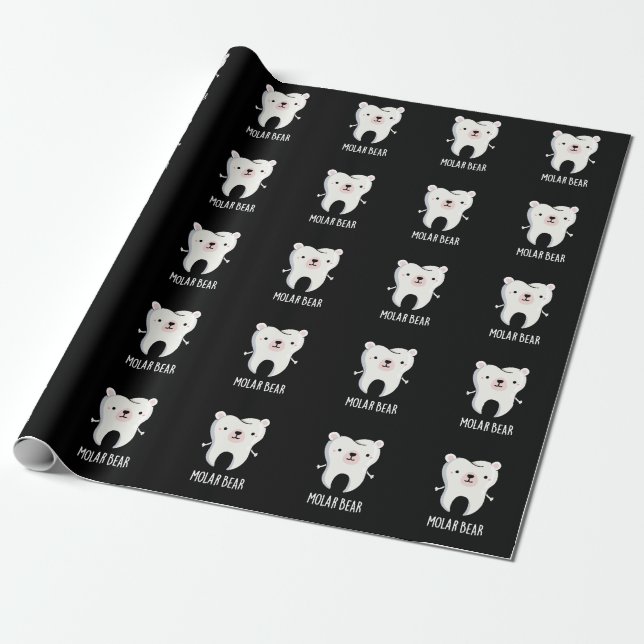 Papier Cadeau Molar Bear Funny Dot Pun Dark BG (Déroulé)