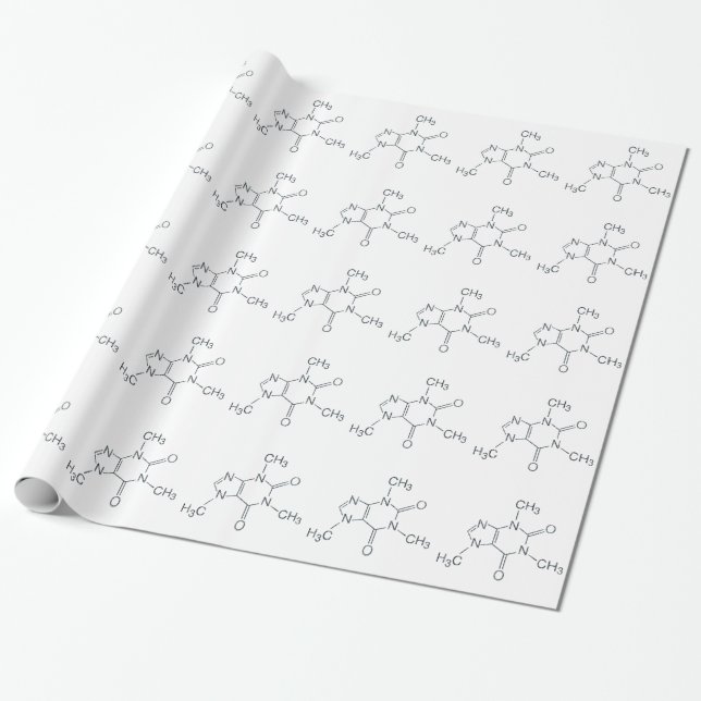 Papier Cadeau Molécule de caféine pour les amateurs de café (Déroulé)