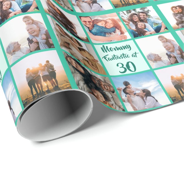 Papier Cadeau Mommy personnalisée 30e anniversaire photo collage (Coin rond)