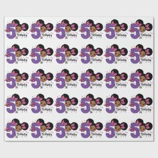 Papier Cadeau Mon 5e anniversaire Black Girl Parties scintillant