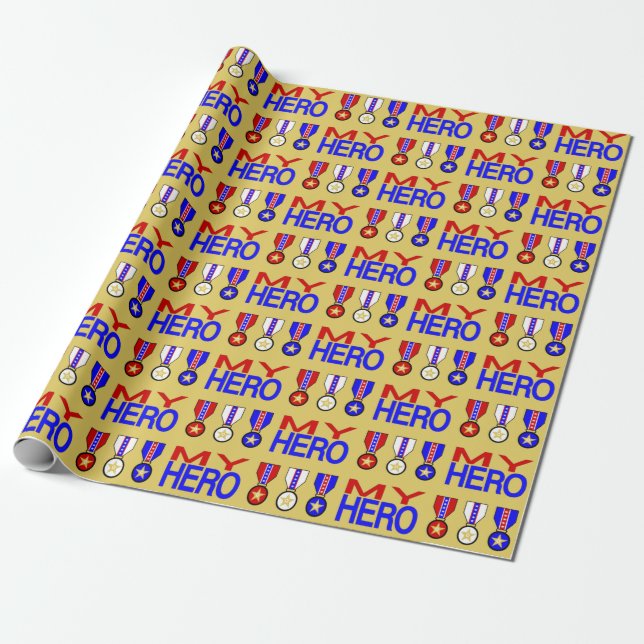 Papier Cadeau MON HÉROS avec médailles de service papier d'envel (Déroulé)