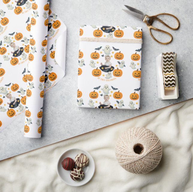 Papier Cadeau Mon premier Halloween | Mignonne Citrouille et cou (Artisanat)