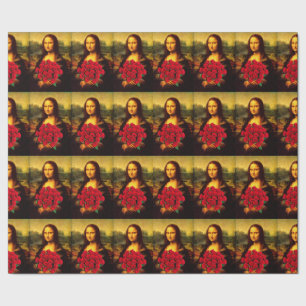 Papier Cadeau Mona Lisa Avec Bouquet De Roses Rouges