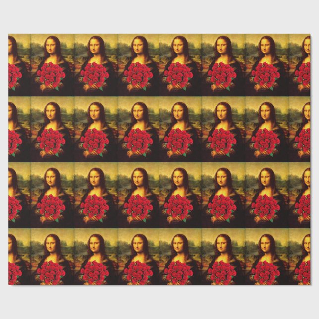 Papier Cadeau Mona Lisa Avec Bouquet De Roses Rouges (Couture)