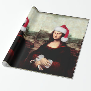 Papier Cadeau Mona Lisa Chapeau de Père Noël Noël